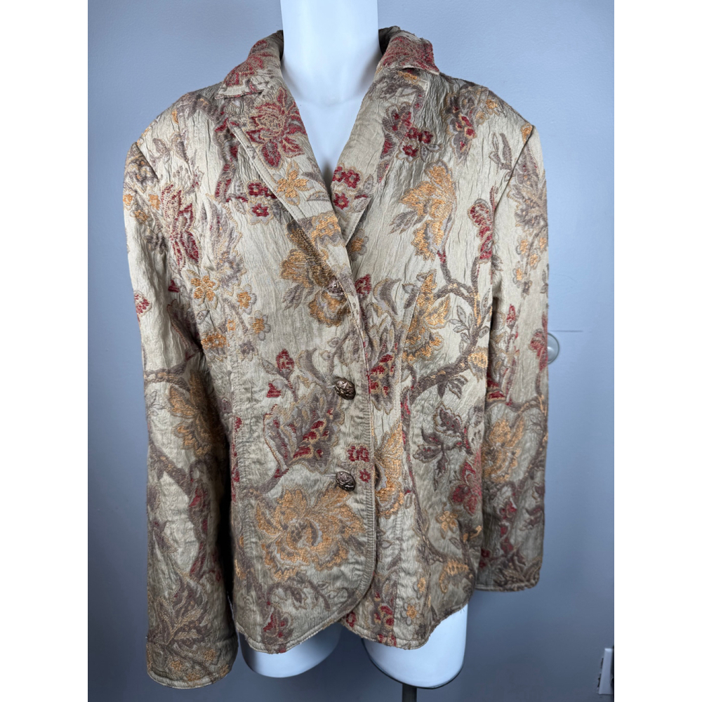 Erin London Floral Jacquard Blazer Tan Red 2X